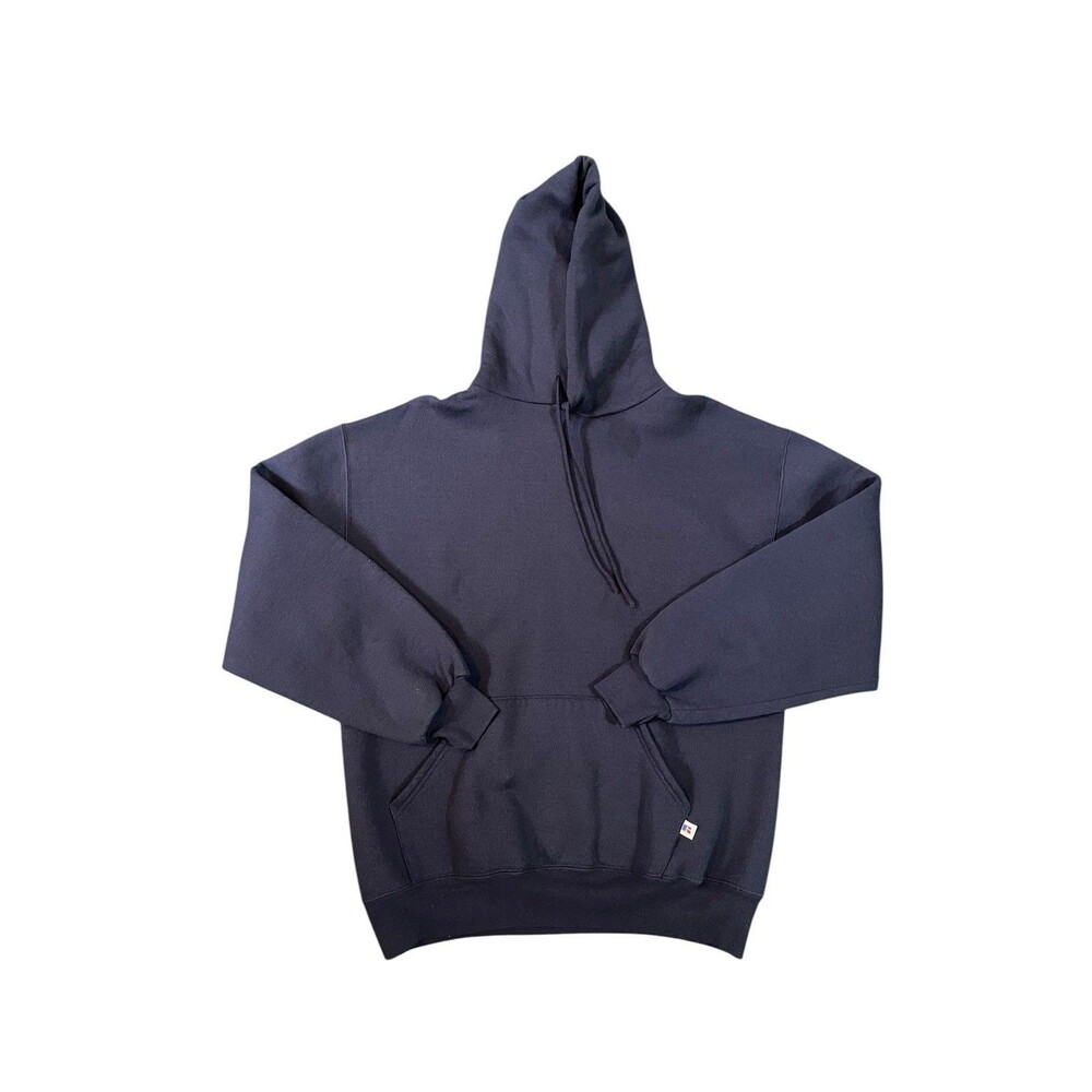 Vintage 90s Russell Athletic Navy Blue Blank Basic Hoodie Large Made In USA